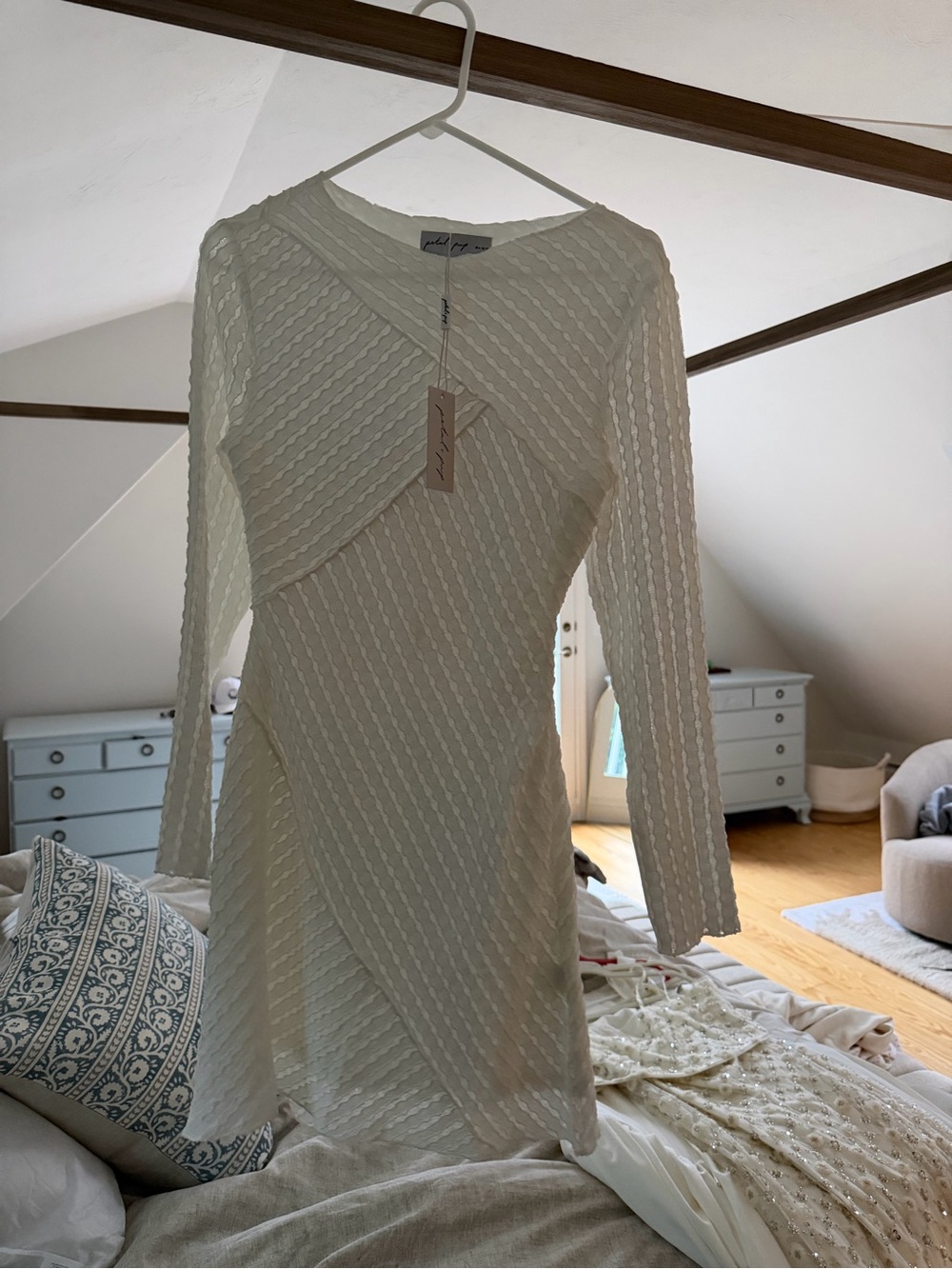 Petal & Pup Cream Long-Sleeve Textured Knit Dress